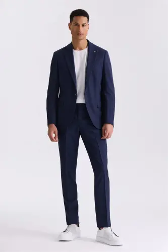 Ko'k moviq rangda tanqishlangan Slim Fit, Mono yoqali bir tugmali sport kostyum 