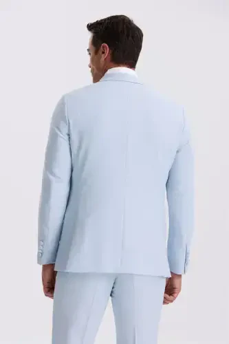 Ko'k moviy Slim Fit Shawl Yaka Yelekli Smokin Domodlik Kostyum - 4