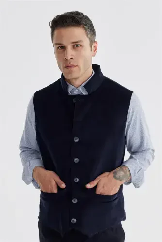 Koʻk qora Hakim Yaka Ikkala tomoni ingichka Slim Fit Yelek - 2