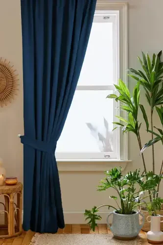 Ko'k rangli asalari uyasi kadife to'qimali fon pardasi tek tikilgan Ekstrafor burmalar 1-sinf sifatli - 3