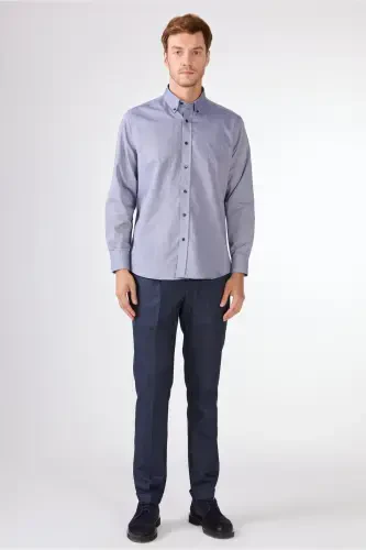 Ko'k rangli erkaklar uchun Regular Fit Oxford Brent tugmali yoqali uzun yengli ko'ylak - 94842 - DUFY (1)