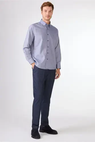 Ko'k rangli erkaklar uchun Regular Fit Oxford Brent tugmali yoqali uzun yengli ko'ylak - 94842 - 3