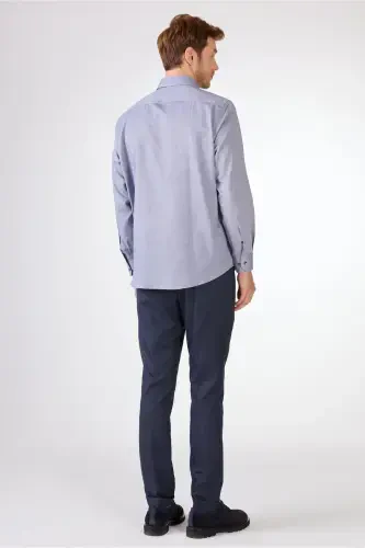 Ko'k rangli erkaklar uchun Regular Fit Oxford Brent tugmali yoqali uzun yengli ko'ylak - 94842 - 4