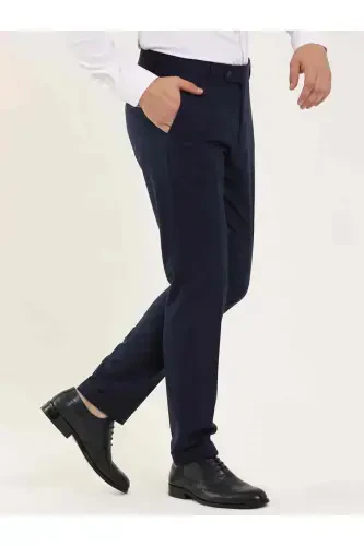 Ko'k rangli erkaklar uchun Regular Fit tekis klassik shim - 97725 - 3