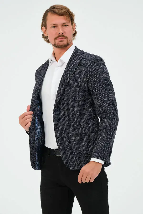 Ko‘k rangli Slim Fit astarli erkaklar uchun Blazer ko‘ylagi, zamonaviy ko‘ylagi - 3