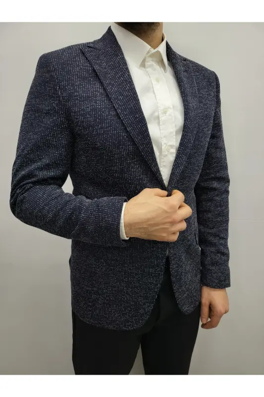 Ko‘k rangli Slim Fit astarli erkaklar uchun Blazer ko‘ylagi, zamonaviy ko‘ylagi - 5