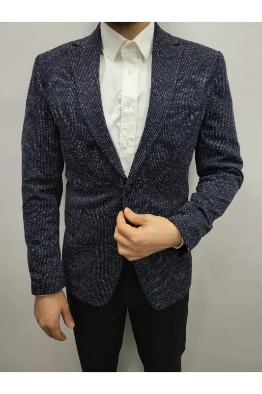 Ko‘k rangli Slim Fit astarli erkaklar uchun Blazer ko‘ylagi, zamonaviy ko‘ylagi - 8