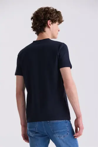 Koʻk Rangli Slim Fit Kreska Yaxali Futbolka - 4