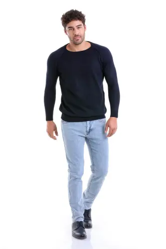 Ko'k Regular Fit Naqshli Velosiped Yoqali Jun T - 3