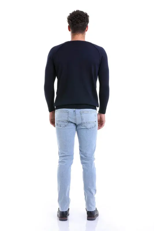 Ko'k Regular Fit Naqshli Velosiped Yoqali Jun T - 5