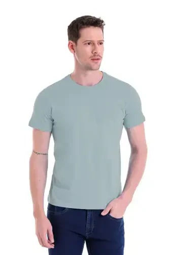 Ko'k Regular Fit Tekis 100% Paxta Velosiped Yoqali Футболка-Ko'k - 3