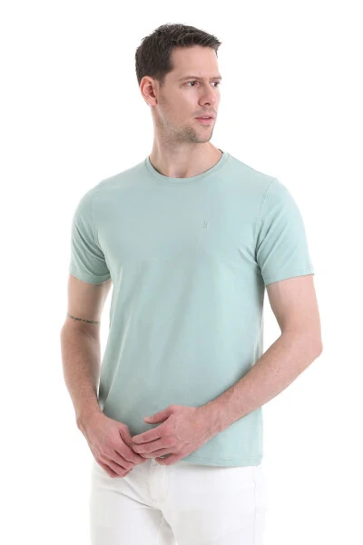 Ko'k Regular Fit Tekis Paxtali Velosiped Yoqali Triko T - 3