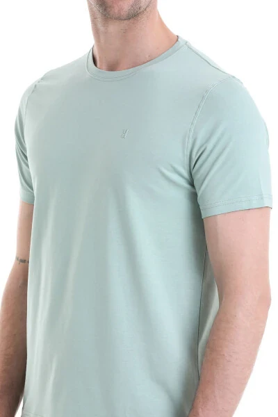 Ko'k Regular Fit Tekis Paxtali Velosiped Yoqali Triko T - 5