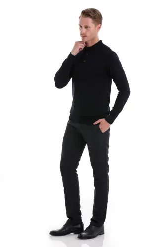 Koʻk Regular Fit Tekis Polo Yoqali Trikotaj Sviter-Koʻk - 3