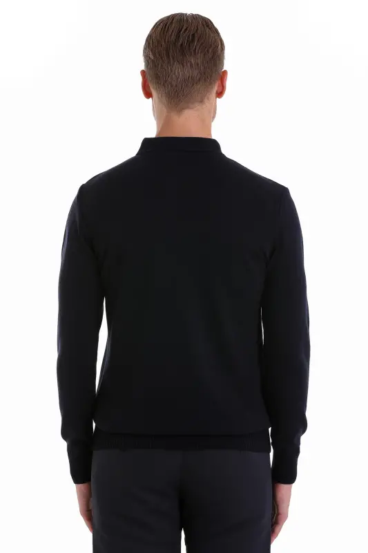 Koʻk Regular Fit Tekis Polo Yoqali Trikotaj Sviter-Koʻk - 6