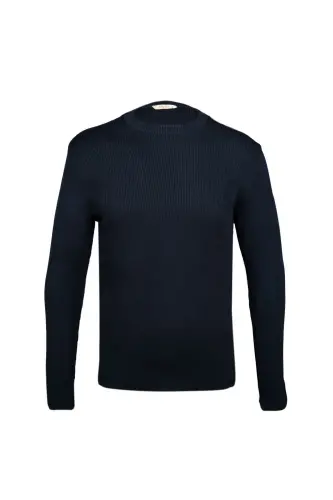 Koʻk Regular Fit Velosiped Yoqali Fitilli Trikotaj - 1