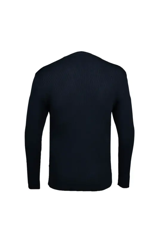 Koʻk Regular Fit Velosiped Yoqali Fitilli Trikotaj - 2