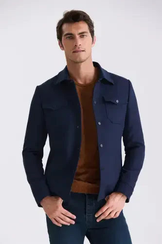 Ko'k Slim Fit Bolalar Yoqali Sport Mavsumiy Kurtka - 1