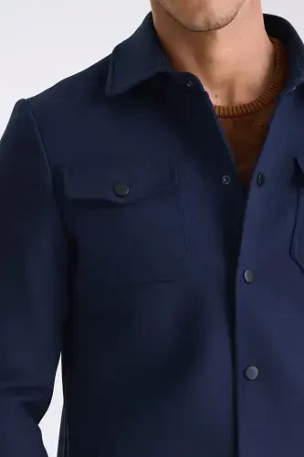 Ko'k Slim Fit Bolalar Yoqali Sport Mavsumiy Kurtka - 3