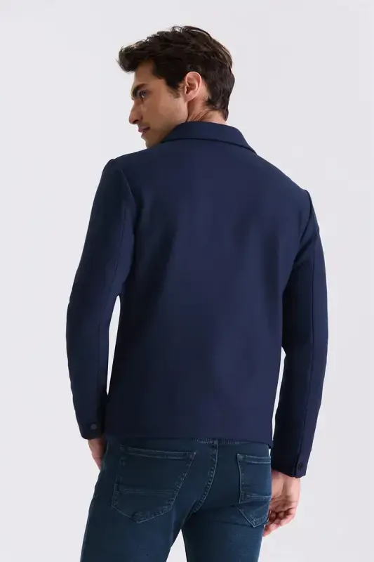 Ko'k Slim Fit Bolalar Yoqali Sport Mavsumiy Kurtka - 4