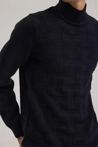 Ko'k Slim Fit naqshli paxtali to'liq водолазка triko - 3