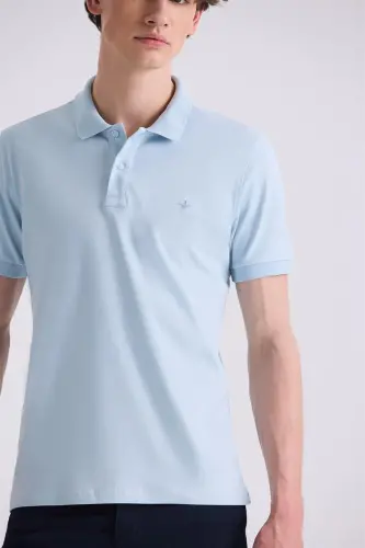 Ko'k Slim Fit Polo Y воротникли футболка - 3