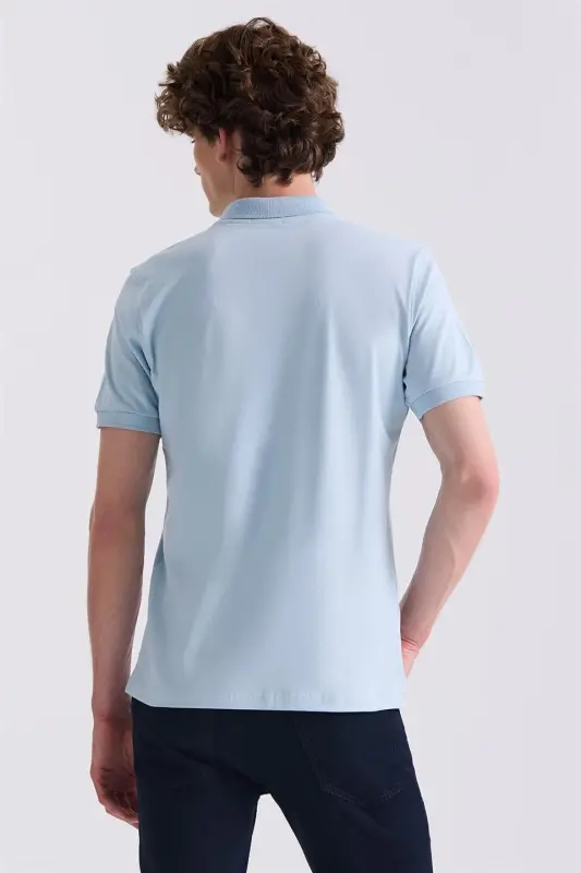 Ko'k Slim Fit Polo Y воротникли футболка - 4