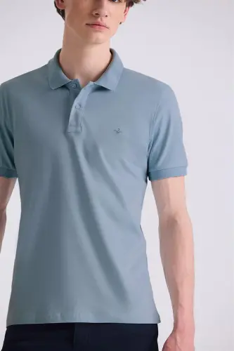 Ko'k Slim Fit Polo Y воротникли футболка - 3