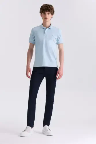 Ko'k Slim Fit Polo Y воротникли футболка - 2