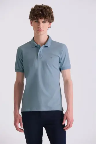 Ko'k Slim Fit Polo Y воротникли футболка 