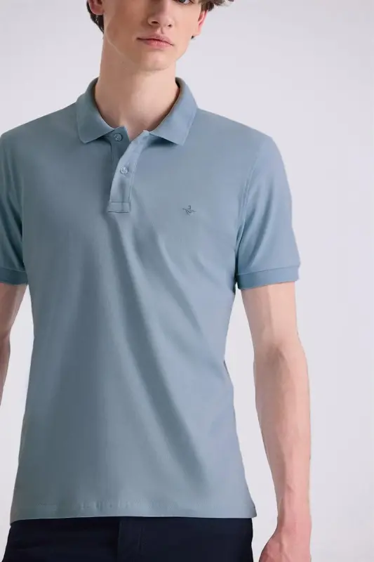 Ko'k Slim Fit Polo Y воротникли футболка - 3
