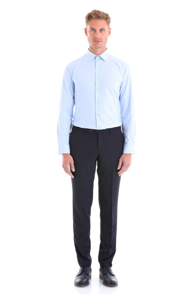 Ko'k Slim Fit tekis paxtali Slim yoqali uzun yengli Kla - 4