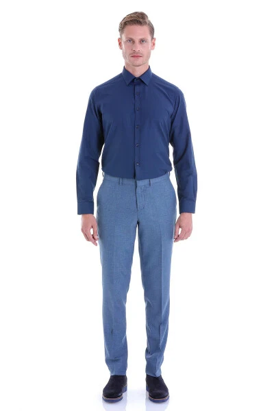 Koʻk torpa Slim Fit tekis paxta Slim yoqali uzun qisma - 4