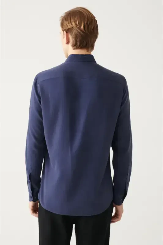 Ko'k tugmachali yoqa Comfort Fit Tensel ko'ylak B002001 - 4