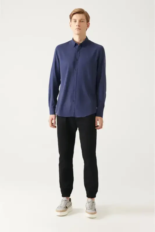 Ko'k tugmachali yoqa Comfort Fit Tensel ko'ylak B002001 - 5