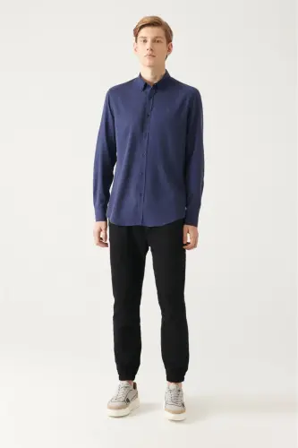 Ko'k tugmachali yoqa Comfort Fit Tensel ko'ylak B002001 - 5