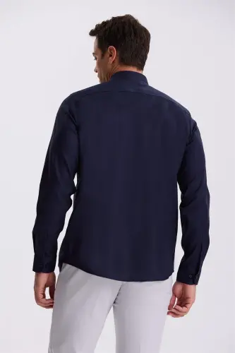 Ko'k tusli, qulay bichimli, dazmollash talab etilmaydigan, 100% paxtadan Non Iron ko'ylak - 4