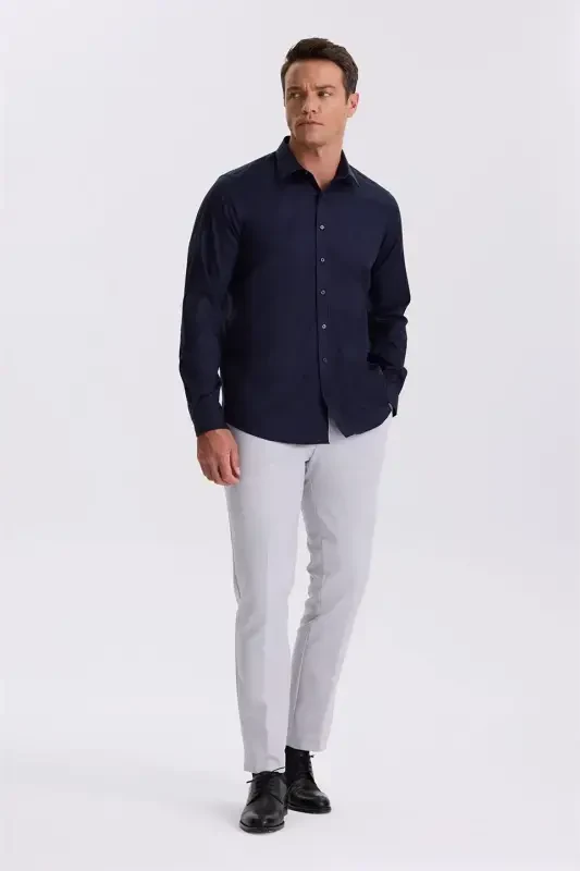 Ko'k tusli, qulay bichimli, dazmollash talab etilmaydigan, 100% paxtadan Non Iron ko'ylak - 2