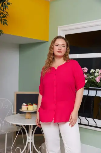 Kol detalli vual viskon katta o'lchamli fusya ko'ylak - 2