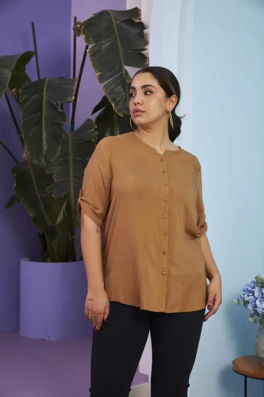 Kol detalli vual viskon katta o'lchamli tuya ko'ylak - 2