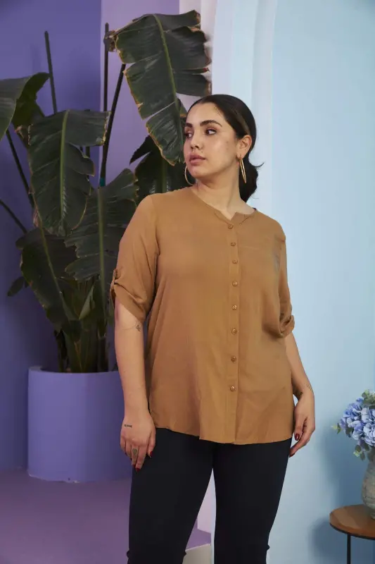 Kol detalli vual viskon katta o'lchamli tuya ko'ylak - 2