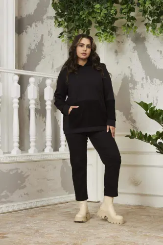 Kol Detaylı Büyük Beden Siyah Sweatshirt - 8