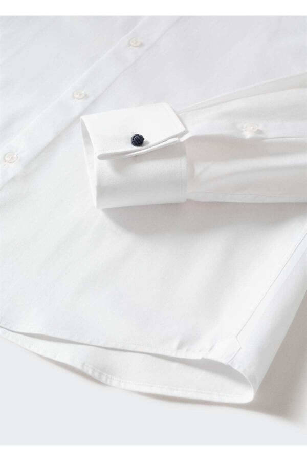 Kol Düğmeli Slim Fit Gömlek - Beyaz - 5