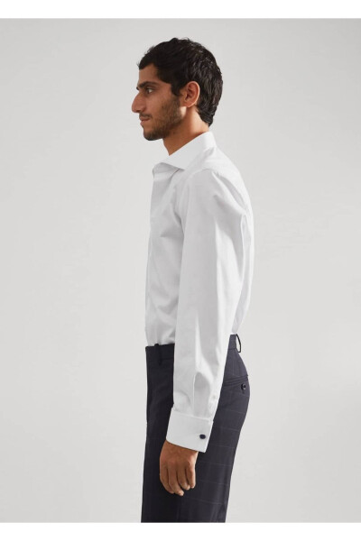Kol Düğmeli Slim Fit Gömlek - Beyaz - 7