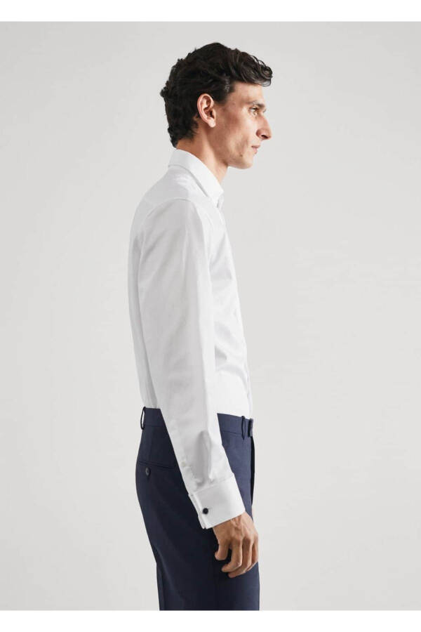 Kol Düğmeli Slim Fit Gömlek - Beyaz - 8