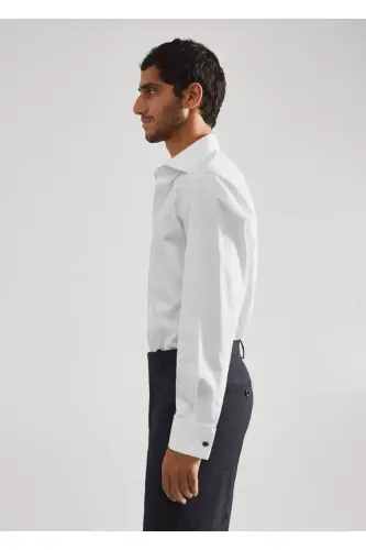 Kol Düğmeli Slim Fit Gömlek - Beyaz 