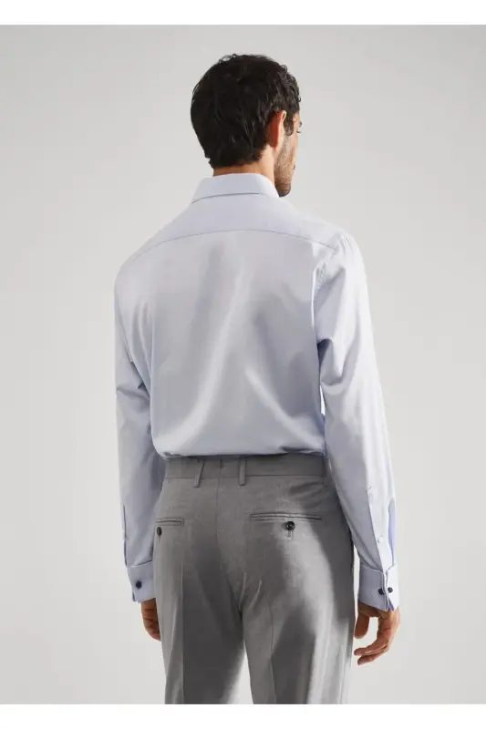 Kol Düğmeli Slim Fit Gömlek - Gök Mavisi - 12
