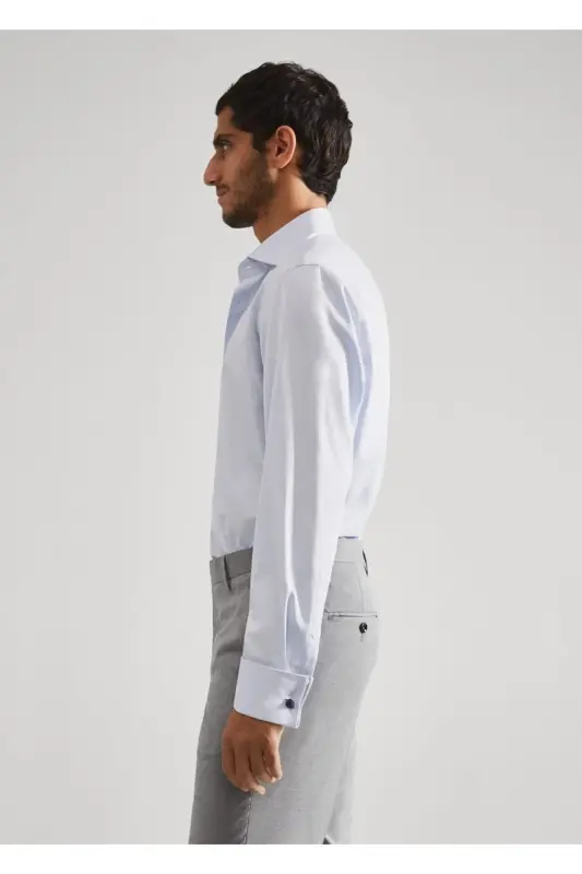Kol Düğmeli Slim Fit Gömlek - Gök Mavisi - 16