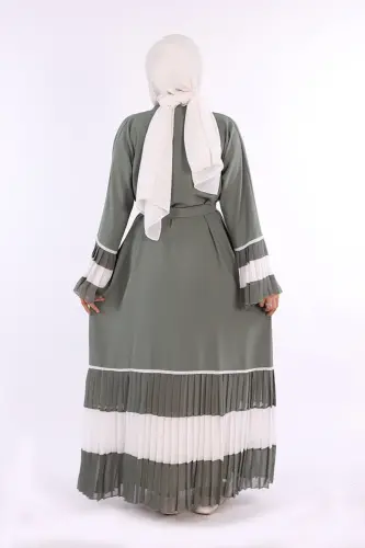 Kol va Etek Uchi Ikki Rangli Bel Kushakli Piliseli Abaya 7454 Mint-Mint - 2