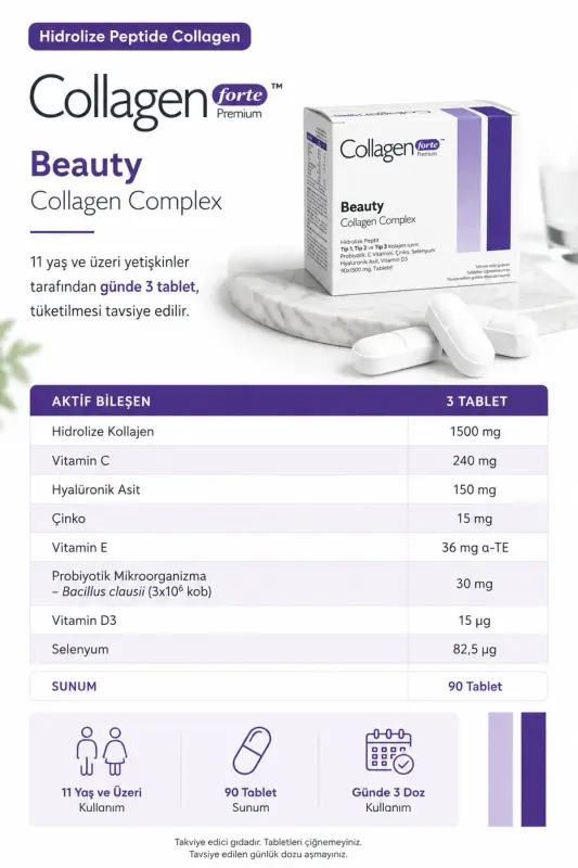 Beauty Collagen, Probiyotik & Multivitamin 1500mg X 90 Tablet - 5